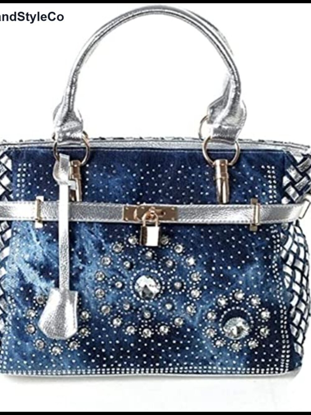Washed Denim Tote Bag Crystal Diamond Large Capacity Crossbody
